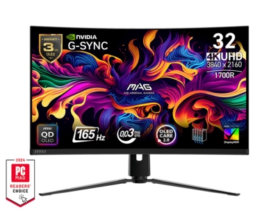 Монитор MSI MAG 321CUP QD-OLED, 31.5", 0.03ms, 165Hz, 3840x2160 (UHD), Curve 1700R, G-Sync Compatible, Oled Care 2.0, DisplayHDR 400 True Black, ClearMR 9000, FW UPDATE, Delta E?2, 1.5M:1, HDMI 2.1, DP 1.4a, TypeC DP w/PD(15W), Heigh Adj., Black, 8kg