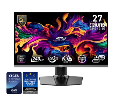 Монитор MSI MPG 272URX QD-OLED, 26.5", 0.03ms, 240Hz, 3840x2160 (UHD), 16:9, FLAT, Oled care 2.0, G-Sync Compatible, ClearMR 13000, HDR, 1.5M:1, 100M:1, DP(2.1a), 2xHDMI 2.1, 1xTypeC DP alt. w/PD (98W), USB HUB, Pivot, Heigh Adj., Black, 8kg
