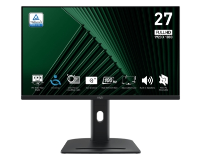 Монитор MSI PRO MP275PG, 27", 1ms, 100Hz, IPS, 1920x1080 (FHD), 16:9, FLAT, Adaptive-Sync, MSI Power Link, EyesErgo, 78% SRGB, AG, 300 nits, 1000:1, DP (1.2a), HDMI 1.4b, VGA, Line-in, Speakers 2x2W, Pivot, Heigh Adj. 130 mm, VESA, Black, 6.03kg