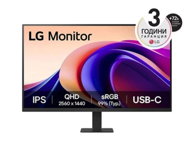 Монитор LG 27U631A-B, 27" QHD LED AG, IPS, 100Hz, 5ms, 250 cd/m2, 1000:1, QHD (2560 x 1440), sRGB 99% , HDR 10, USB-C (PD 15W), HDMI, LG Switch, Dynamic Action Sync, Reader mode, Headphone out, Tilt, Black