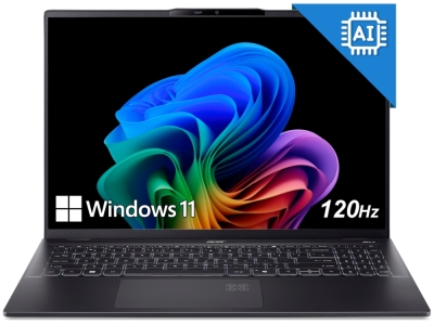 Лаптоп Acer Swift 16 AI, SF16-51-99ND, Intel Core Ultra 9 288V, 16" 2.8K OLED (2880x1800) DCI-P3 100%, 32GB LPDDR5X 6400MHz on board, 1024GB PCIe NVMe SSD, Intel UMA, QHD Cam, WiFi 7, BT 6E, Backlit Kbd, Win 11 Home, Ice Black