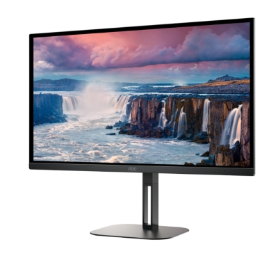 Монитор AOC Q27V5N/BK, 27" VA WLED, 2560x1440@75Hz, 4ms GtG, 300cd m/2, 4000:1, 20M:1 DCR, Adaptive Sync, FlickerFree, Low Blue Light, 3Wx2, Tilt, Height Adjust, Pivot, Swivel, 2xHDMI, 2xDP