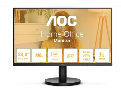 Монитор AOC 24B3CA2, 23.8" IPS WLED, 1920x1080@100Hz, 4ms GtG, 1ms MPRT, 250cd m/2, 1300:1, 20M:1 DCR, Adaptive Sync, FlickerFree, Low Blue Light, 2Wx2, Tilt, HDMI, USB hub