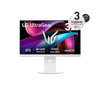 Монитор LG 32G810SA-W, 31.5" UltraGear IPS smart webOS 24, 1ms (GtG), 144Hz, 1000:1, 400cd/m2, 4K (3840x2160), FreeSync, G-SYNC, VRR, HDR 10, DCI-P3 95%, USB-C (PD 65W), AI, HDMI, DisplayPort, Speacers 7W x 2, Bluetooth, LG Switch, Height Adjustable,Tilt,