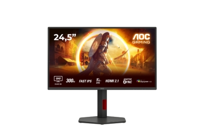Монитор AOC Q25G4SR, 24.5" IPS WLED, 2560x1440@300Hz, 1ms GtG, 0.3ms MPRT, 400cd m/2, 1000:1, 80M:1, Adaptive Sync, FlickerFree, Low Blue Light, 2Wx2, Tilt, Height Adjust, Pivot, Swivel, 2xHDMI, DP