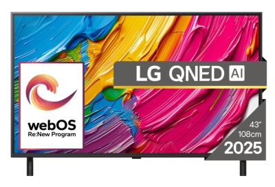 Телевизор LG 43QNED80A3A, 43" 4K QNED HDR Smart TV, 3840x2160, DVB-T2/C/S2, a7 AI Processor, HDR10 / HLG, webOS 25 ThinQ, VRR / ALLM / HGiG, 4K Upscaling, WiFi 5, Voice Controll, Bluetooth 5.1, AirPlay 2, LAN, CI, HDMI, SPDIF, Google Cast, 2 pole Stand