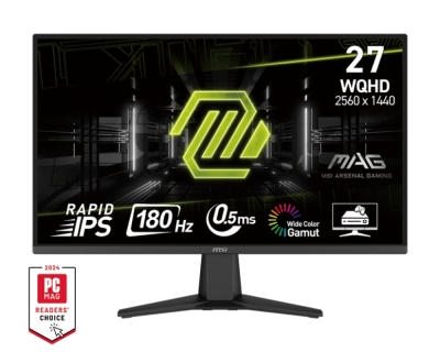 Монитор MSI MAG 275QF, 27", Rapid IPS, 0.5ms, 180Hz, AG, WQHD 2560x1440, Adaptive-Sync, AI Vision, CONSOLE MODE, LBL, Anti-Flicker, 100M:1, 300 nits, 1x DP(1.4), 2x HDMI 2.0b, Headphone-out, Tilt, VESA 100, Frameless, 9S6-3CE21M-022, Black, 3.95kg