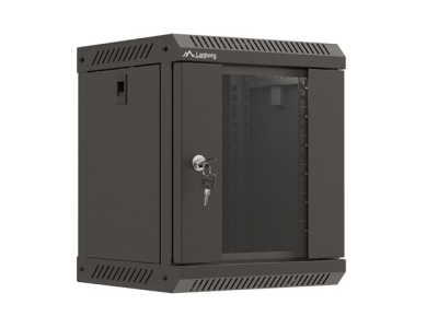 Комуникационен шкаф Lanberg rack cabinet 10" wall-mount 6U/300x300 (flat pack) with glass door black