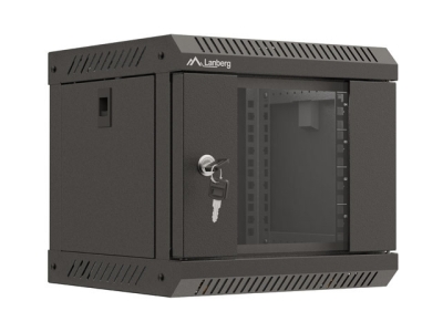 Комуникационен шкаф Lanberg rack cabinet 10" wall-mount 4U/300x300 (flat pack) with glass door black