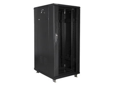 Комуникационен шкаф Lanberg rack cabinet 19" free-standing 27U / 600x800 self-assembly flat pack, black