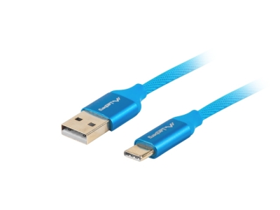 Кабел Lanberg USB-C(M) ->  USB-A (M) 2.0 cable 1m, blue premium QC 3.0