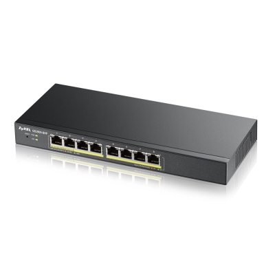 Комутатор ZyXEL GS1900-8HP, 8-port GbE L2 PoE Smart Switch, 802.3at, desktop, fanless, 70 Watt