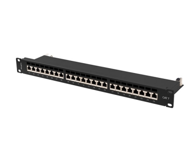 Пач панел Lanberg patch panel 24 port 1U 19" CAT.7 ftp with cable organizer shielded black