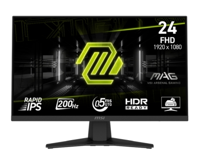 Монитор MSI MAG 244F, 23.8", 0.5ms, 200Hz, Rapid IPS, 1920x1080 (FHD), 16:9, AMD FreeSync Premium, 96% DCI-P3, AG, HDR Ready, 300 nits, 1000:1, DCR 100M:1, DP(1.2a), HDMI 2.0b, Tilt, VESA, Black, 2.9kg