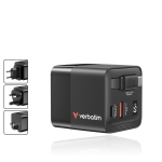 Зарядно устройство Verbatim Mini GaN Charger 65W 2 Port retractable cable display US plugs with EU and UK adaptors
