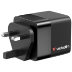 Зарядно устройство Verbatim Mini GaN Charger 65W 2 Port retractable cable display US plugs with EU and UK adaptors