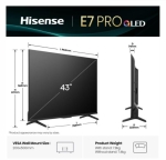 Телевизор Hisense 43" E7Q Pro, 4K Ultra HD 3840x2160, QLED, Quantum Dot, 144Hz, HDR 10+ adaptive, HLG, Dolby Vision, DTS Virtual X, Smart TV, WiFi 5GHz, WiFi Direct, BT, Anyview Cast, 3xHDMI, 2xUSB, LAN, CI+, DVB-T2/C/S2, Black