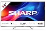 Телевизор Sharp 75GP7265E, 75" QLED Google TV, 4K Ultra HD 3840x2160 Frameless, AQUOS, DVB-T/T2/C/S/S2, Active Motion 1200, HDR10, Dolby Atmos, Dolby Vision, Google Assistant, HARMAN/KARDON, Chromecast Built-in, HDMI 2.1 with eARC, Aluminium finish, USB, 