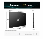 Телевизор Hisense 55" E7Q, 4K Ultra HD 3840x2160, QLED, Quantum Dot, HDR 10+, HLG, Dolby Vision, DTS Virtual X, Smart TV, WiFi, Light Sensor, BT, Anyview Cast, 3xHDMI, 2xUSB, LAN, CI+, DVB-T2/C/S2, Black