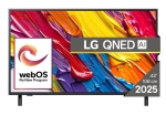 Телевизор LG 43QNED82A3B, 43" 4K QNED HDR Smart TV, 3840x2160, DVB-T2/C/S2, Alpha 7 AI Processor, HDR10 / HLG, webOS 25 ThinQ, VRR / ALLM / HGiG, 4K Upscaling, WiFi 5, Voice Controll, Bluetooth 5, AirPlay 2, LAN, CI, HDMI, SPDIF, Google Cast, 2 pole Stand