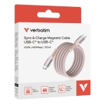 Кабел Verbatim Sync & Charge USB-C to USB-C 100W Magnetic 120 cm - Pink