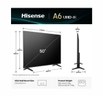 Телевизор Hisense 50" A6Q, 4K Ultra HD 3840x2160, DLED, DFA, Precision Colour, HDR 10+, HLG, Dolby Vision,Light sensor, Smart TV, WiFi, BT, AnyView Cast, Gaming Mode, 1xHDMI2 eArc, 3xHDMI, 2xUSB, LAN, CI+, DVB-T2/C/S2, Black
