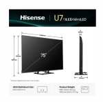 Телевизор Hisense 75"U7Q, 4K Ultra HD 3840x2160, ULED, FALD, Quantum Dot, 144Hz, IPS, HDR 10+, HLG, Dolby Vision IQ, Dolby Atmos, Smart TV, WiFi 5GHz, WiFi Direct, BT, Anyview Cast,light sensor, 4xHDMI, 2xUSB, LAN, CI+, DVB-T2/C/S2, Black