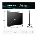 Телевизор Hisense 43" A6Q, 4K Ultra HD 3840x2160, DLED, DFA, Precision Colour, HDR 10+, HLG, Dolby Vision,Light sensor, Smart TV, WiFi, BT, AnyView Cast, Gaming Mode, 1xHDMI2 eArc, 3xHDMI, 2xUSB, LAN, CI+, DVB-T2/C/S2, Black